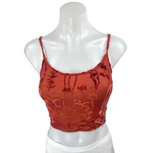 Tiger Mist Orange Floral Jacquard Sleeveless Cami Camisole Tank Crop Top Size S